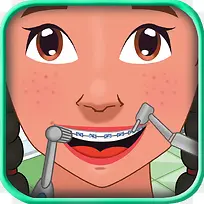 卡通方形女孩带牙套矫正牙齿牙科
