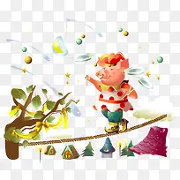 走钢丝的猪插画矢量