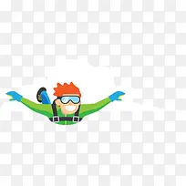 绿色卡通跳伞空降男孩