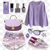 紫色毛衣和超短裤