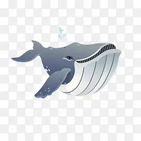 卡通一只可爱的蓝色座头鲸喷水插