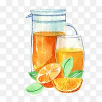 手绘杯子中的橙汁