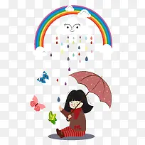 彩虹女孩伞