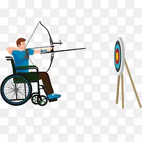 轮椅男士射箭练习插画