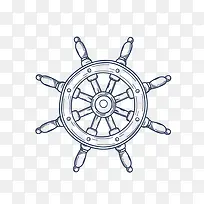 线描复古航海船舵方向盘