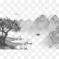 中国风水墨山水插画元素