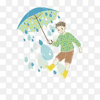 手绘水彩装饰插图雨天撑伞的可爱