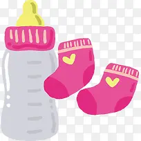 奶瓶粉红色婴儿袜卡通可爱婴儿用