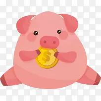粉红色吃金币的小猪