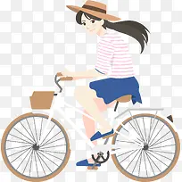 卡通夏季骑自行车少女插画装饰
