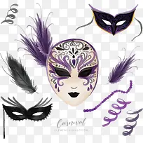 紫色羽毛水彩面具