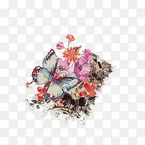 手绘蝴蝶与花