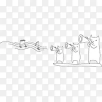 可爱手绘素描吹喇叭的卡通猫咪
