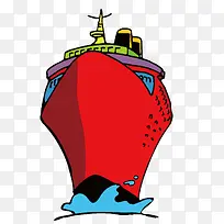 卡通大型红色轮船