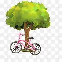 树下的自行车矢量图
