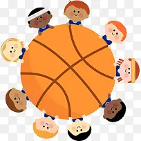 卡通体育孩子围绕篮球图标