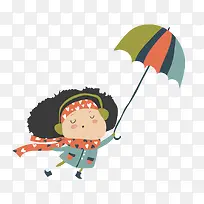 卡通打着雨伞女孩矢量图