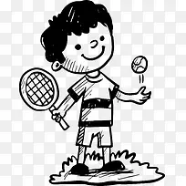 手绘打网球的男孩