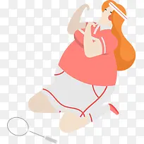 卡通肥胖羽毛球女孩