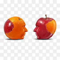 橙子苹果创意头像意指精诚合作