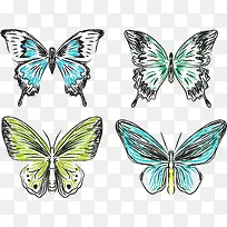 4款彩笔手绘蝴蝶设计矢量素材