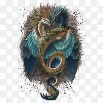 矢量水彩西方龙