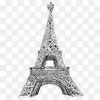 手绘线条法国埃菲尔铁塔