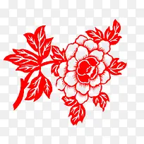 红色剪纸牡丹花中国风