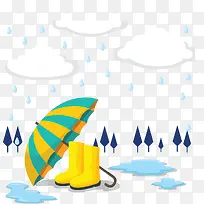雨季下雨黄色雨靴
