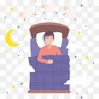 盖着紫色被子的人