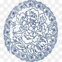 蓝色牡丹花卉花纹图案