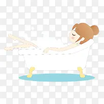 卡通女孩浴室洗澡躺在浴缸矢量图