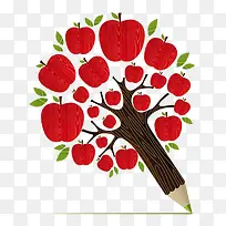 红色苹果树铅笔