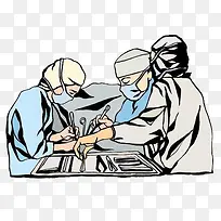 手绘医院手术室做手术的医生插画