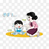 小孩感冒生病医院吃药发烧流鼻涕