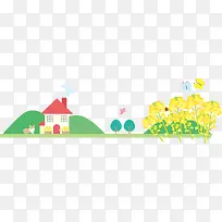绿色春季草地小屋