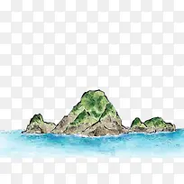 手绘海岛礁石
