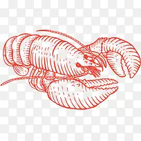 红色手绘线条龙虾