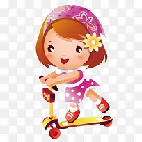 女孩玩着滑板车