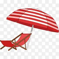 夏日美丽阳光海滩遮阳伞躺椅矢量