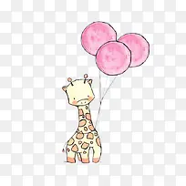 脖子上挂着气球的小长颈鹿