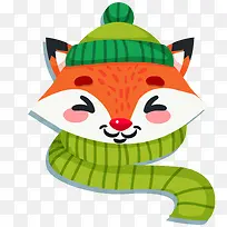 橙绿色卡通冬季动物狐狸