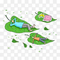 睡在叶子上的人PNG