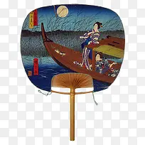 古代女子乘船扇子