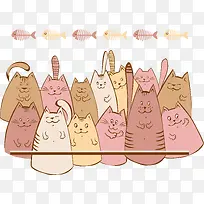 一群卡通猫正在盯着鱼