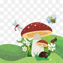 矢量草地和蘑菇