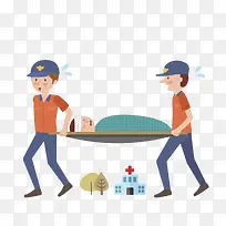 卡通抬担架的医护人员
