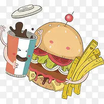 矢量图水彩汉堡食物