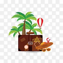 椰子树和旅行用品