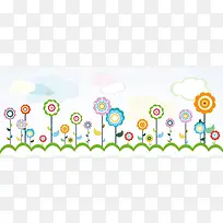 卡通手绘花草太阳花背景banner